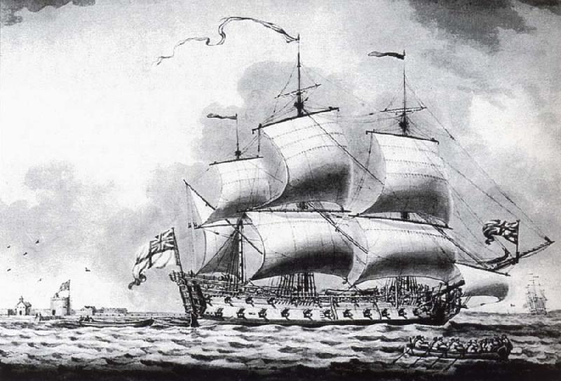 Francis Swaine A drawing of a British two-decker off Calshot Castle Sweden oil painting art